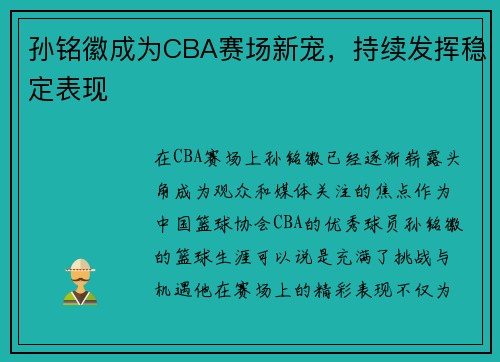 孙铭徽成为CBA赛场新宠，持续发挥稳定表现
